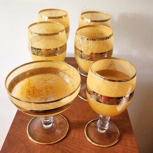 Vintage Interglass ITALY Marbled Prince of Florence Wine Glass set 6 Mouth Blown